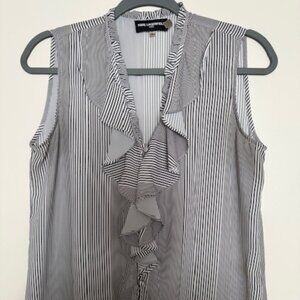 Karl Lagerfeld size small black and white stripped blouse with ruffles